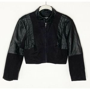 bebe Black Mixed-Media Cropped Jacket